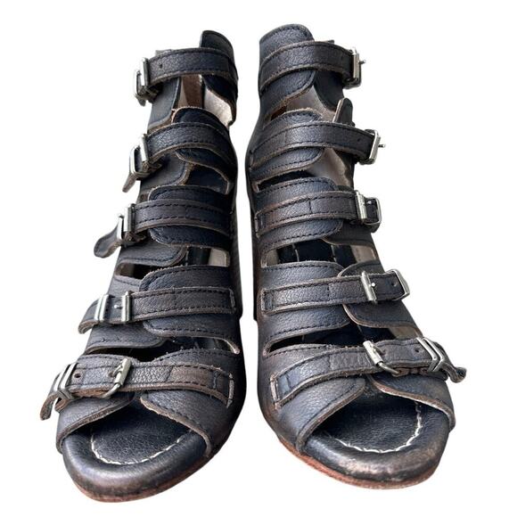 Freebird Topaz Black Brown Leather Heel Sandals Size 8 - Picture 3 of 10